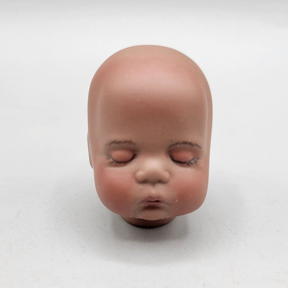Sugar Lump Porcelain Bisque Brown Doll Head Repro Painted Face Closed Eyes